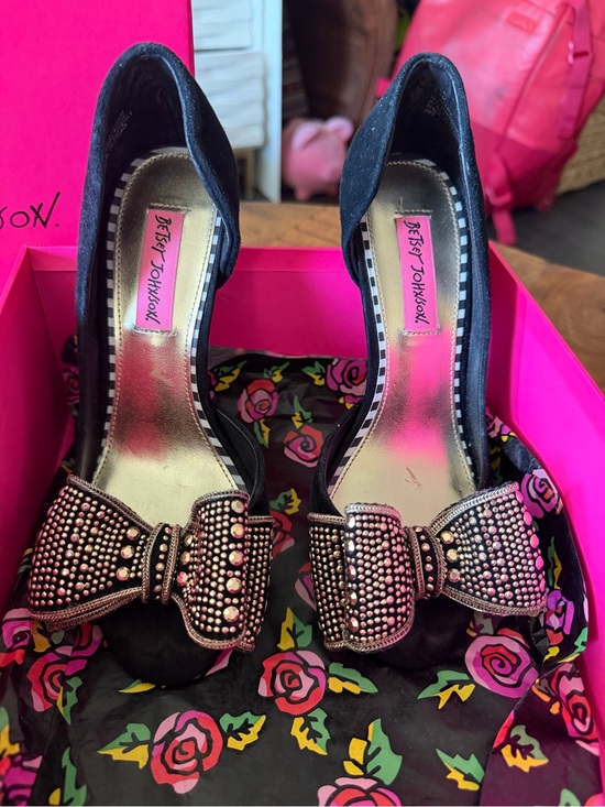 Betsey Johnson Shoes - Betsey Johnson Black Bow Studded Peep-Toe Heels